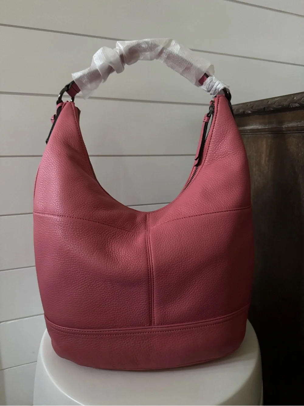 Calvin Klein Pink Pebbled Leather Hobo Bag